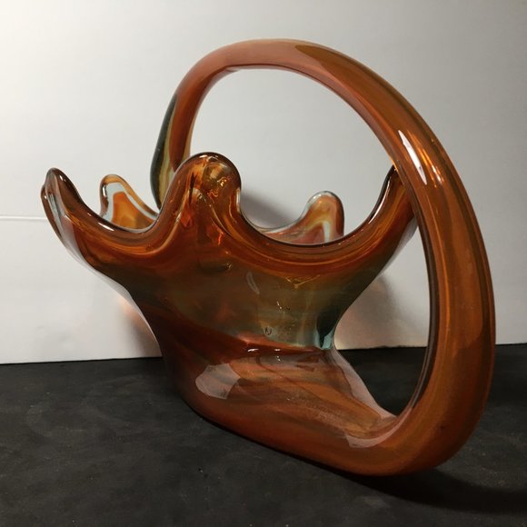 Vintage Sooner Orange Swirl Art Glass Candy Dish/Centerpiece/Decorative Bowl - Picture 6 of 16